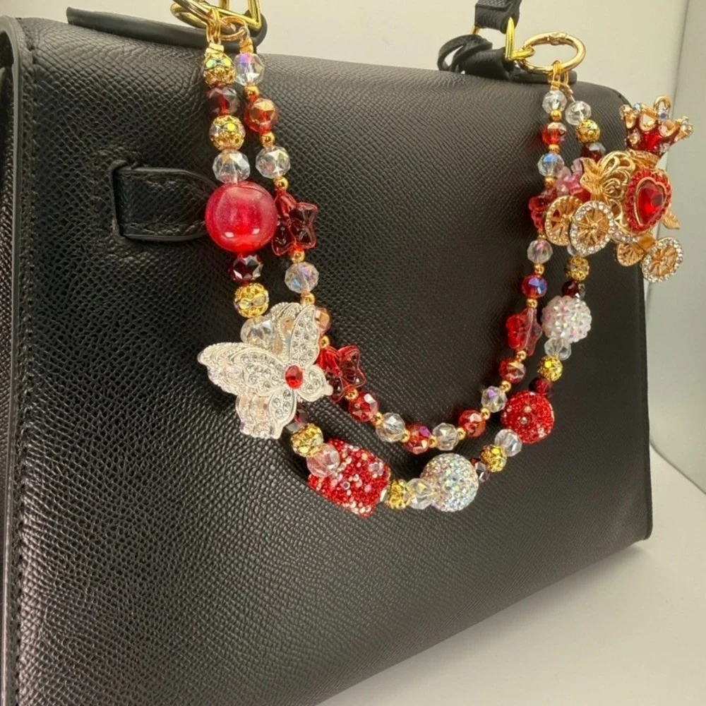 Royal Carriage Purse Chain Bag‎ Charm Decor Crystal Beaded Red Gold Rhinestone
